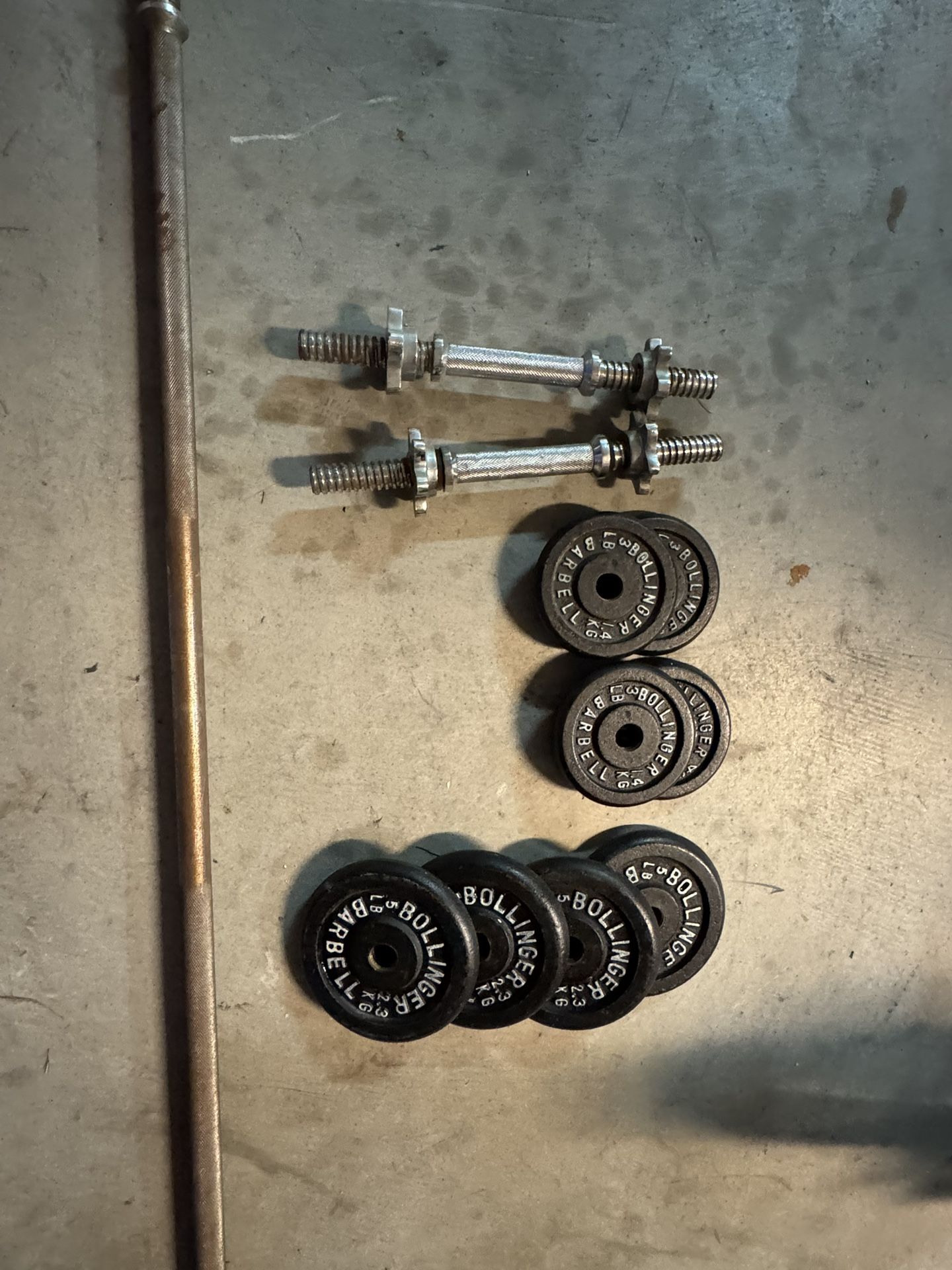 barbell and dumbbells with weights