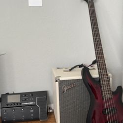 Schecter Bass POD 6 Go Peddle Board And Fender Amp 