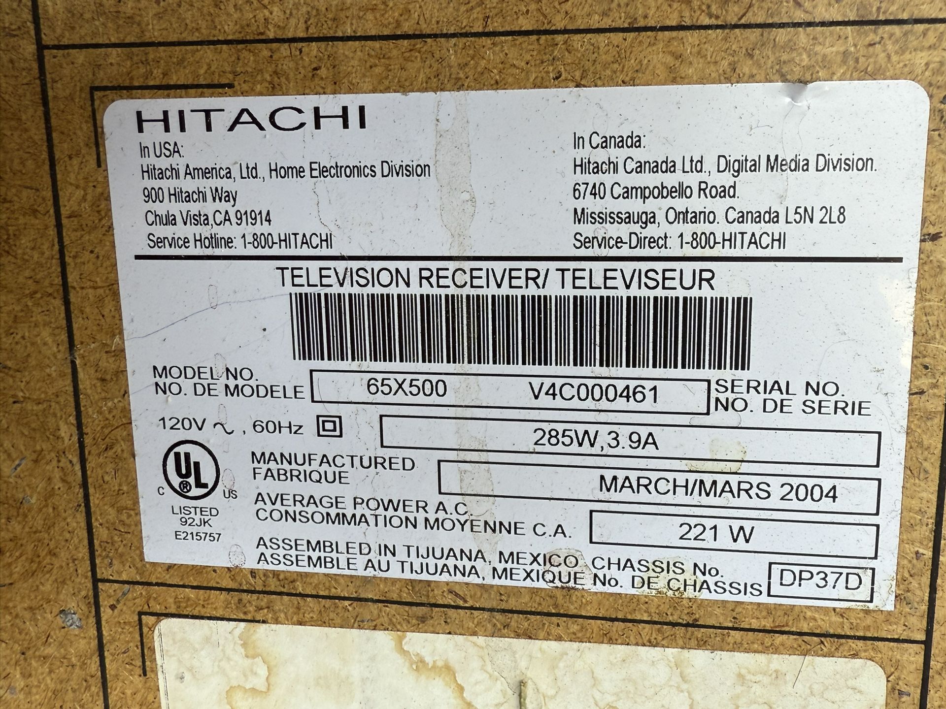 Hitachi 65” T.V.