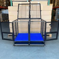$190 (New in box) Folding heavy duty dog cage 41x31x34” double-door stackable kennel w/ divider, plastic tray