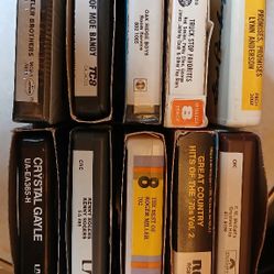 Vintage 8 Track 10 Cassettes Lot And Carry Case