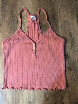 Pink ribbed cotton tank top with button detail, size M #summer #basics