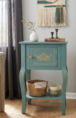 Vintage-Style sea foam green accent table  with Hand-Painted Gold Accents and cabriole legs