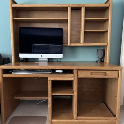 Oak Computer Desk, Hutch & Chair