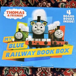 THOMAS E FRIENDS “MY BLUE RAILWAY BOOK BOX” 4 BOOKS BOARD INSIDE