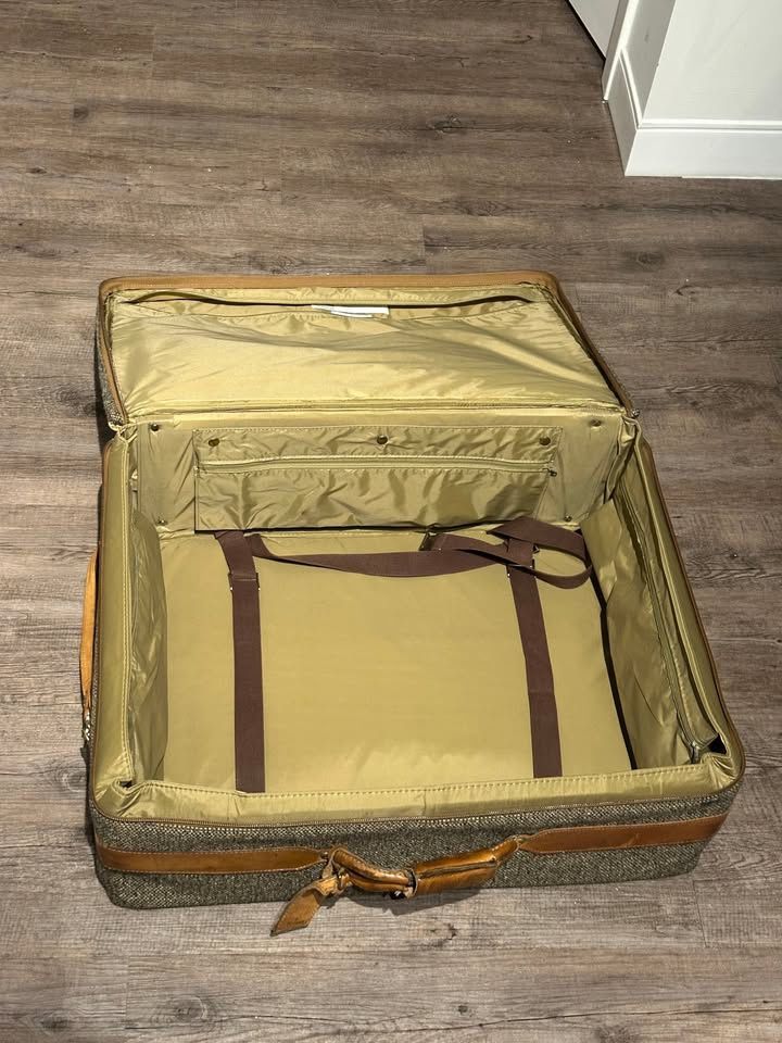 Vintage Hartmann Luggage Tweed & Leather Suitcase - 26" x 24" x 8.5"