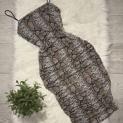 Snake Print Ruched Slit Dress (medium)