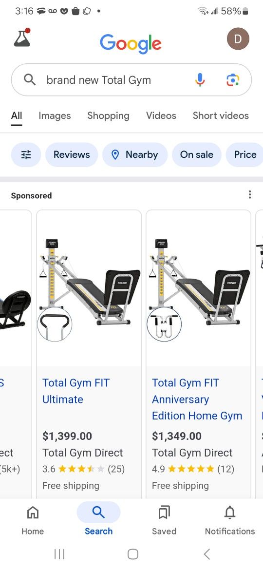 Brand New Total Gym With Ab Attachment $500 FIRM