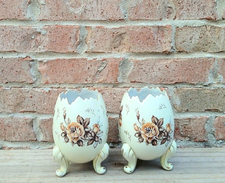 Vintage Napcoware Floral Cracked Egg Vases
