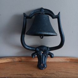Cast Iron Bell W/ Longhorn Cattle Mounting Plate 