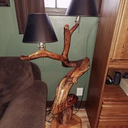 Double Hand Carved Wood Lamp