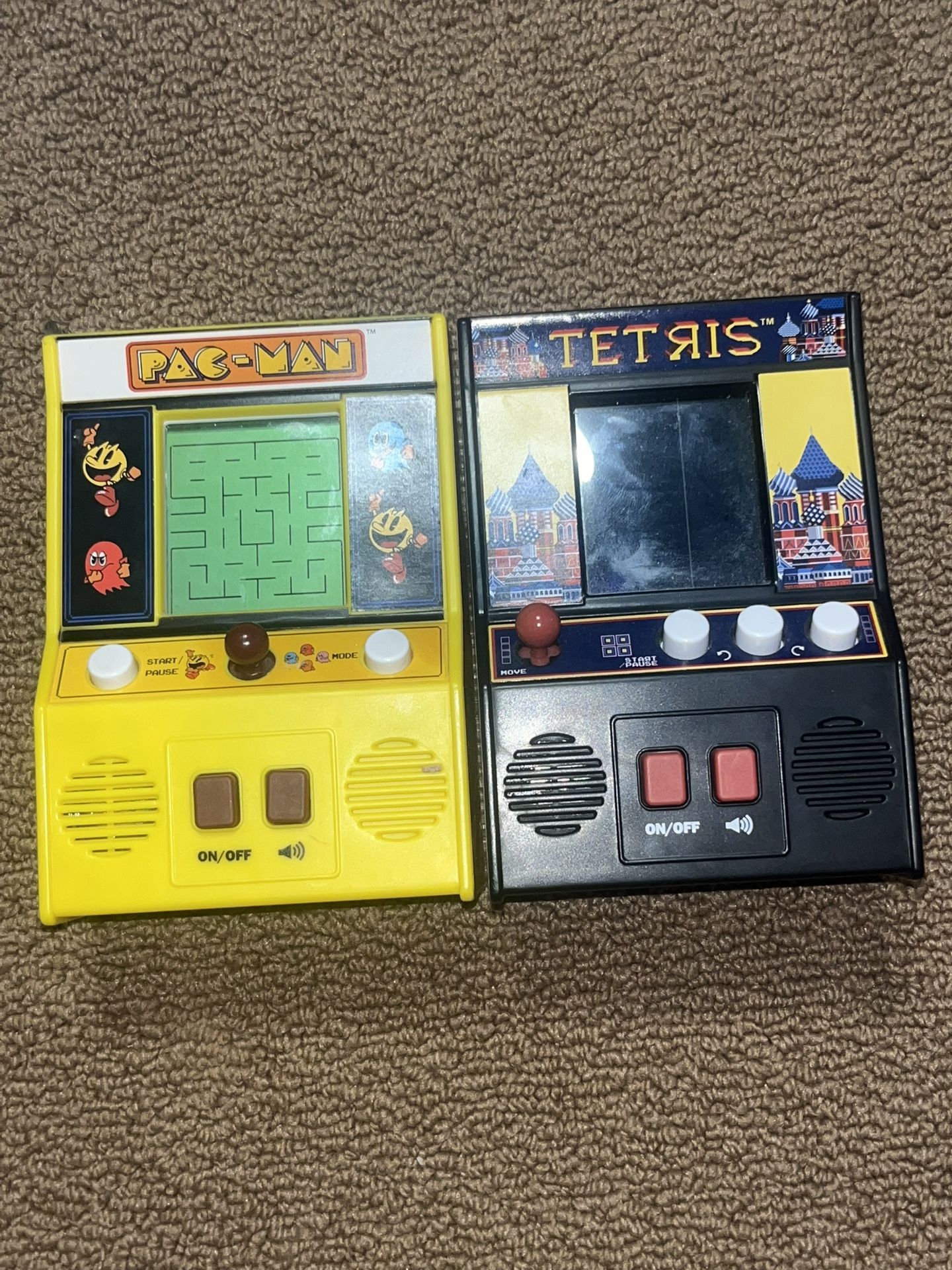 2 Mini Arcade Games Pac-Man & Tetris Handheld Classic Retro Used TESTED WORKING