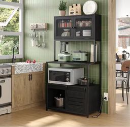 6-Tier Kitchen Bakers Rack with Power Outlet, Industrial Microwave Oven Stand with Shelves, Kitchen Utility Storage Shelf with Cabinet, Standing Stora