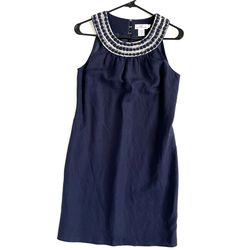 Vineyard Vines Women’s Embroidered Linen Blend Shift Dress in Nautical Navy Blue (4)