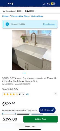 Farmhouse Apron 36”x18” Front Fireclay Single Bowl Kitchen Sink