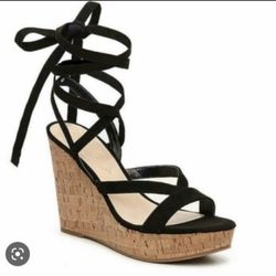 Guess Black Wedge Shoes, Size:7 