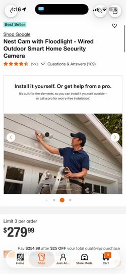 Google Nest Cam with Floodlight - Wired Outdoor Smart Home Security Camera Working Good