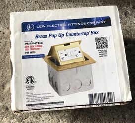 Brass pop up countertop box, PUFT-CT-B 20 Amp, Lew Electric Fitting Company