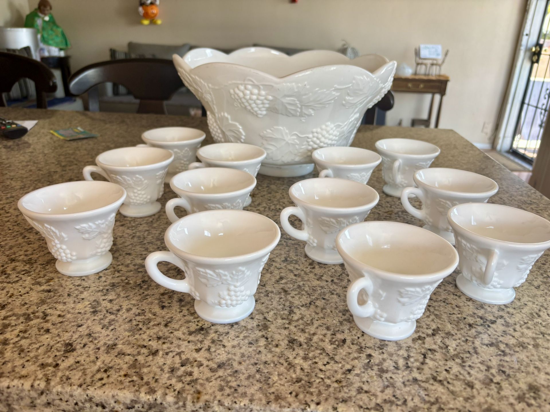Colony Milk Glass Punch Bowl W/12 Cups