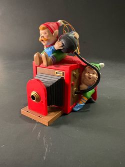 Vintage 1993 Santa's Best Elves on Antique Accordion Camera Christmas Ornament