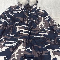Army Military Camouflage Jacket Fur hoodie M/L