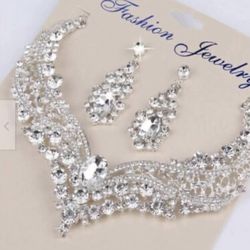 Luxury Queen Crystal Bridal Wedding Party Prom Jewelry Set 