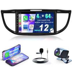 4G+64G car stereo radio for Honda CRV 2012-2016, wireless Carplay and Android Auto with Android 12 Bluetooth support/Voice control/GPS/WiFi/ca 