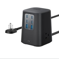 Anker Desktop Charger, 9-in-1 Power Strip with 300J Surge Protector, 5ft Flat Plug Extension Cord with Multiple Devices, 100W USB C Charger with 3 AC,