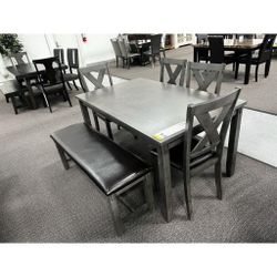 6 piece gray solid wood dining table set 