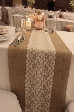 🤎 Burlap & Lace Table Runner — 2 Yards | Wedding & Event Decor
