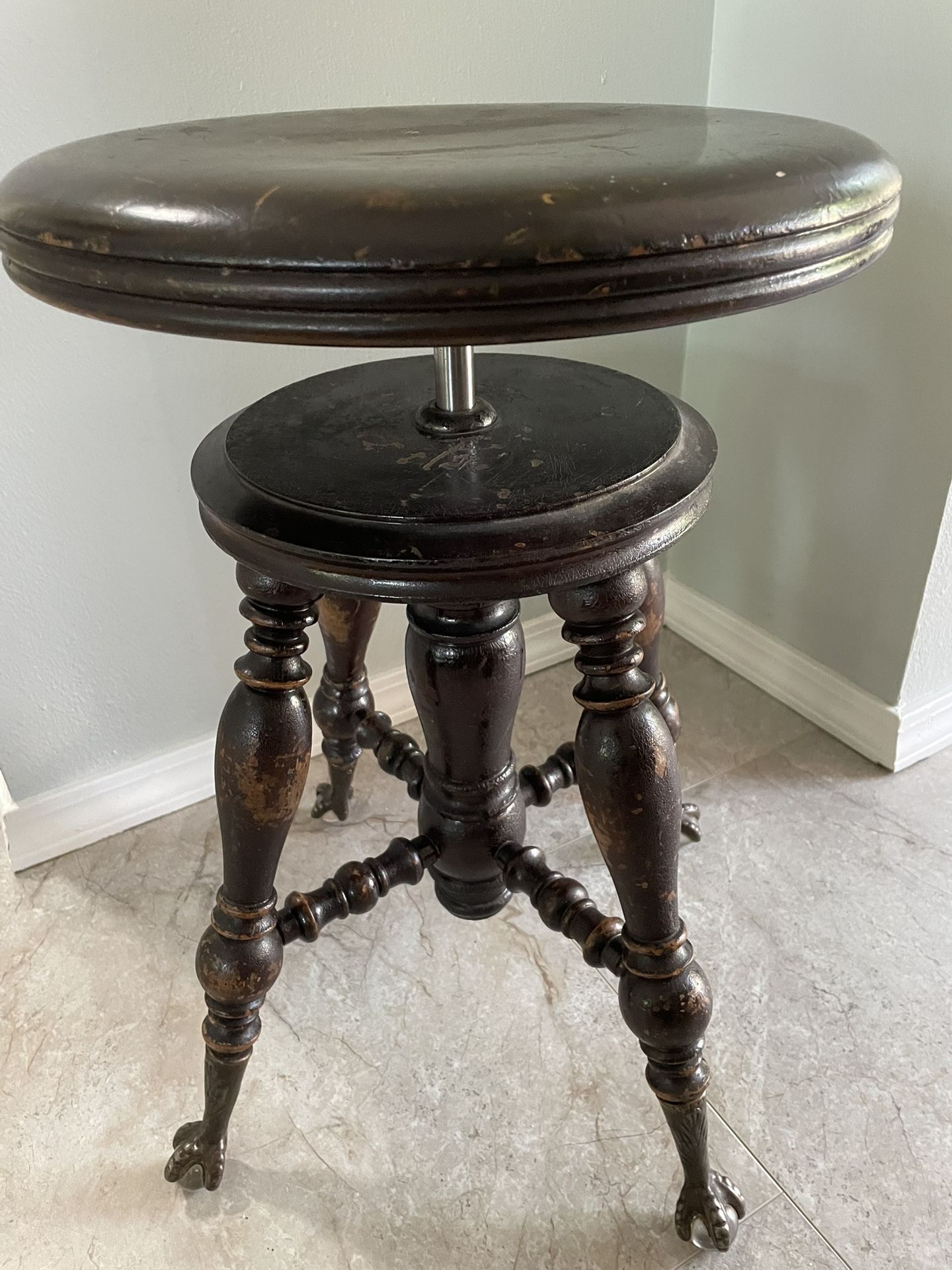 Vintage Wooden Piano Stool Claw Feet Glass Balls
