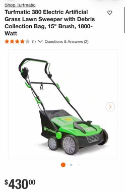 Shop Turtmatic Turfmatic 380 Electric Artificial Grass Lawn Sweeper with Debris Collection Bag, 15" Brush, 1800- Watt