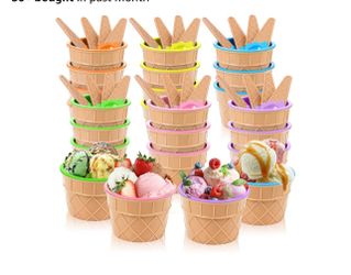 24 Pcs Ice Cream Bowls, Plastic Cartoon Ice Cream Cups and Spoons Set Reusable Cute Candy Color Dessert Frozen Yogurt Bowl Container Party Favors Sund