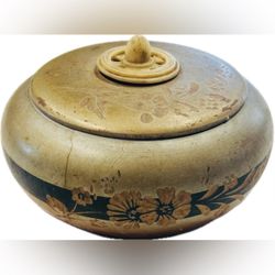 Original Vintage Fine Art Lidded Floral Bowl Bone Knob Lid Coffee Tobacco Snuff Oils Spices Coins Artisan Antique Collectible Handmade Articulated