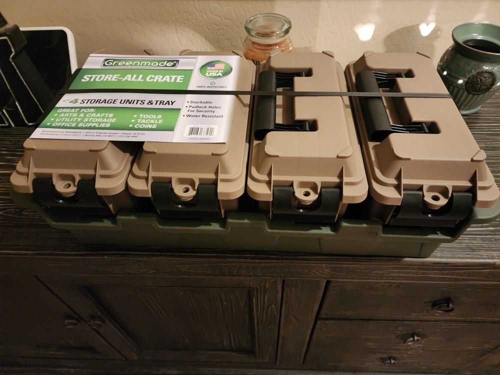 New GREENMADE Multi-Purpose Storage Boxes All Crate Ammo Tackle Organizing Units 4 Pack