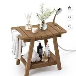 Shower Chair for Bathtub,Waterproof Non-Slip Shower Bench with Armrests/Storage Shelf,Gray,Brown