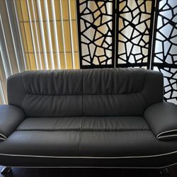Modern Gray Faux Leather Sofa Excellent Condition Pick Up Only