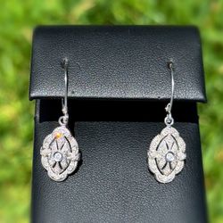 Jewelry art deco 14k solid white gold natural diamond 0.50CTW round drop chandelier earrings