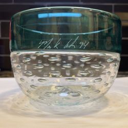 Beautiful Vintage Heavy Glass Bowl With Turquoise/clear Glass 
