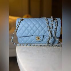 Light Blue Quilted Shoulder Bag 