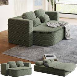 75 Inch 2 in 1 Foldable Sofa Convertible Sleeper Foam Corduroy Floor Sofa with Blanket