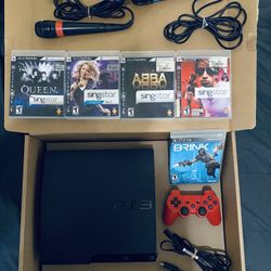 Sony Playstation 3 Ps3 Console 5 Games 2 Microphones controller, HDMI cord, power cord bundle lot in very good condition. Adult owned fully functional