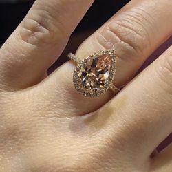 Beautiful Morganite and diamond Ring Pear Shape Art Lab Created Diamonds  Deco Antique Engagement Ring 