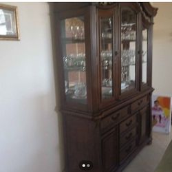 Elegant Solid Wood China Cabinet / Hutch – 2 Pieces, Glass Display & Interior Light