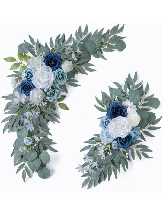 Wedding Arch Flowers (Pack of 2), Artificial Dusty Blue Flowers & Welcome Signs Decorations for Wedding Ceremony Reception