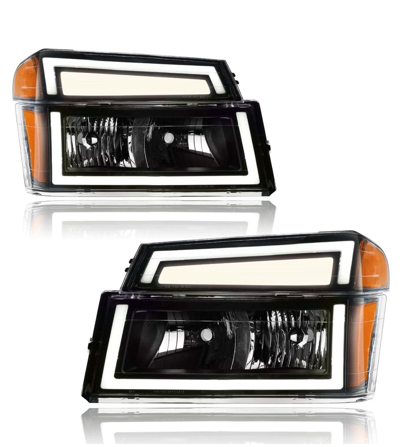 LED DRL Headlights Assembly Compatible with 2004-2012 Chevy Colorado & GMC Canyon / 2007-2008 Isuzu i-series Replacements Amber Reflector Black Housin