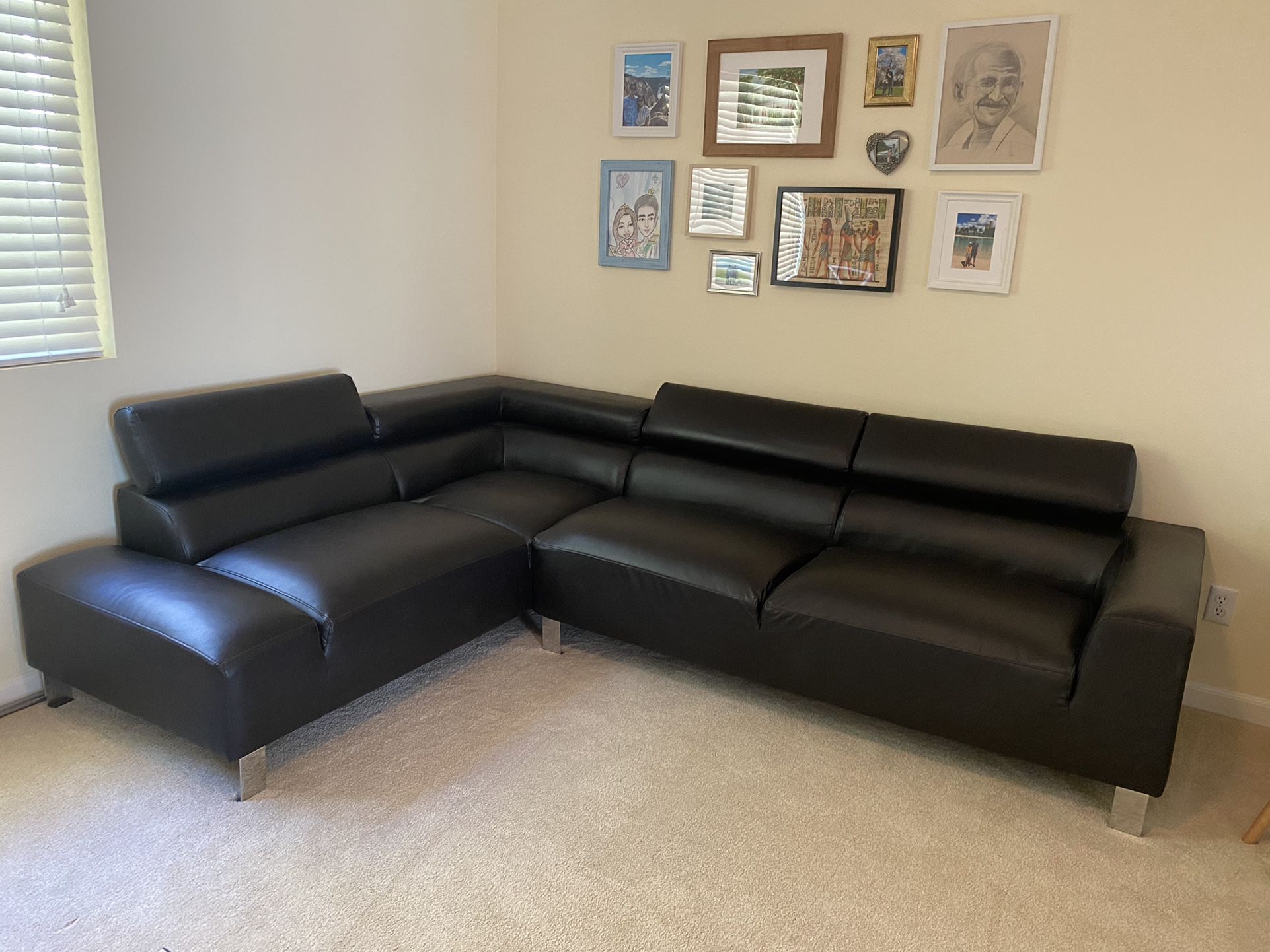 Sectional Sofa Couch, Leather, Dark Brown (Pending Pickup)