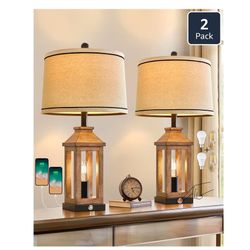 23.75" Farmhouse Dual USB Charging Ports 3-Way Dimmable Touch Control Table Lamp