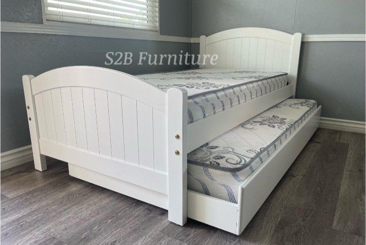 Twin Twin White Trundle Bed With Ortho Matres!