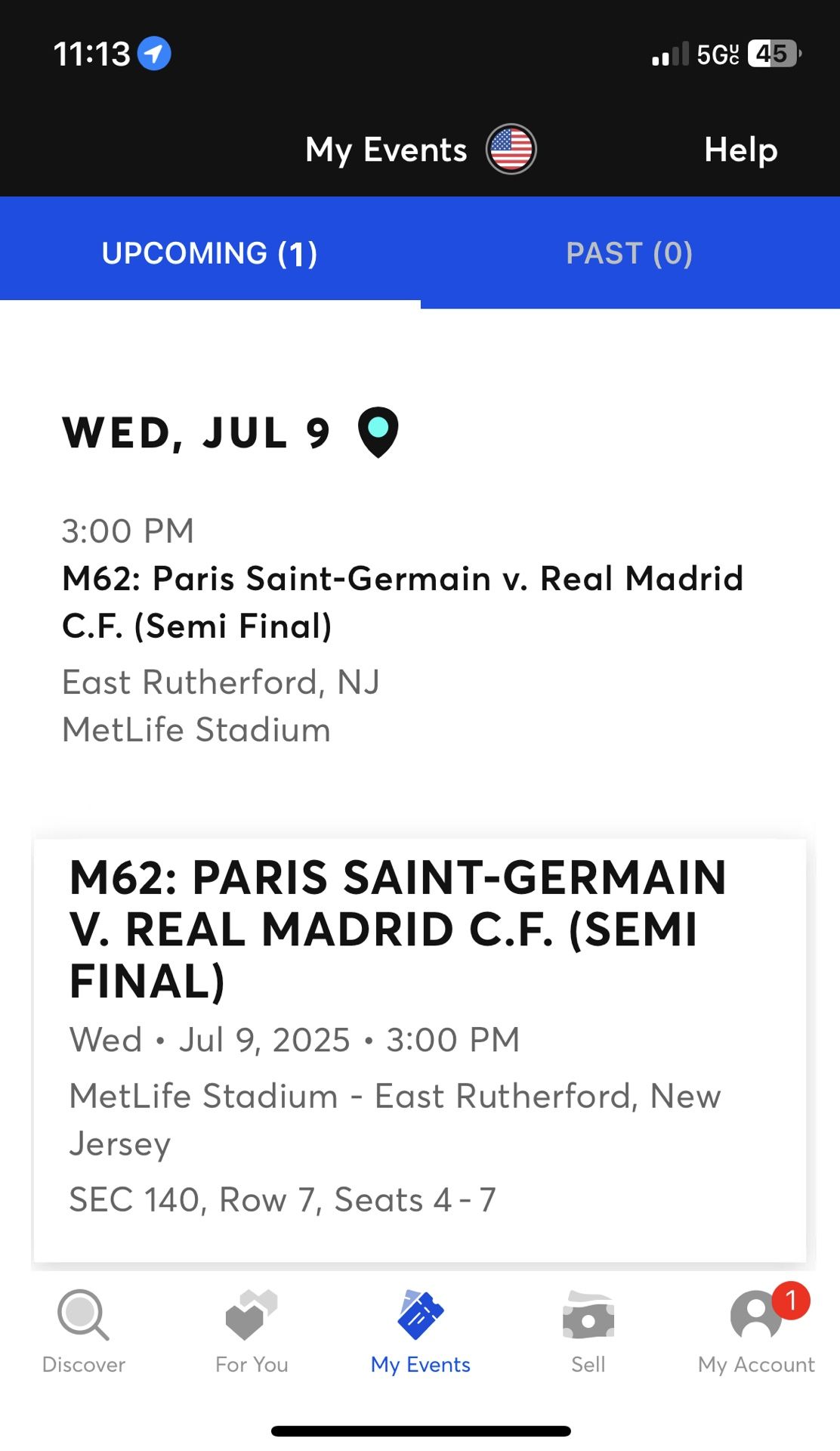 PSG Vs Real Madrid 7/9 @ MetLife Stadium